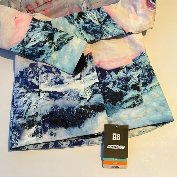 Pink and Blue Ski & Snow Jacket with Watercolor Design - Picture 4 of 8